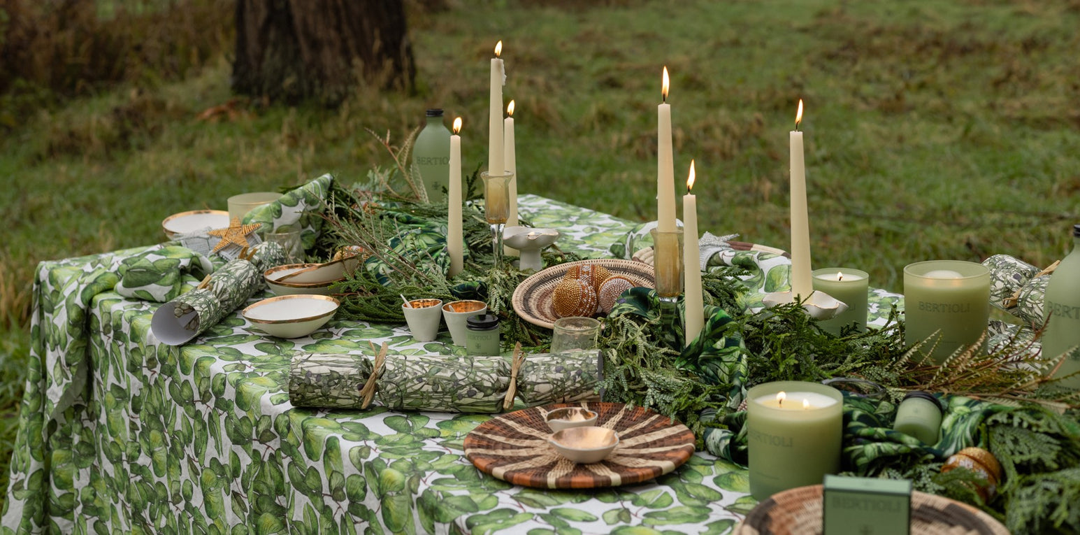 Mopane Table Linen with African woven bowls & placemats